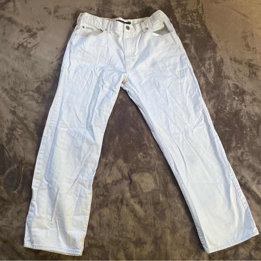 Calvin Klein Relaxed Straight Jeans Mens 36x30 Beige Denim *Check Desc.